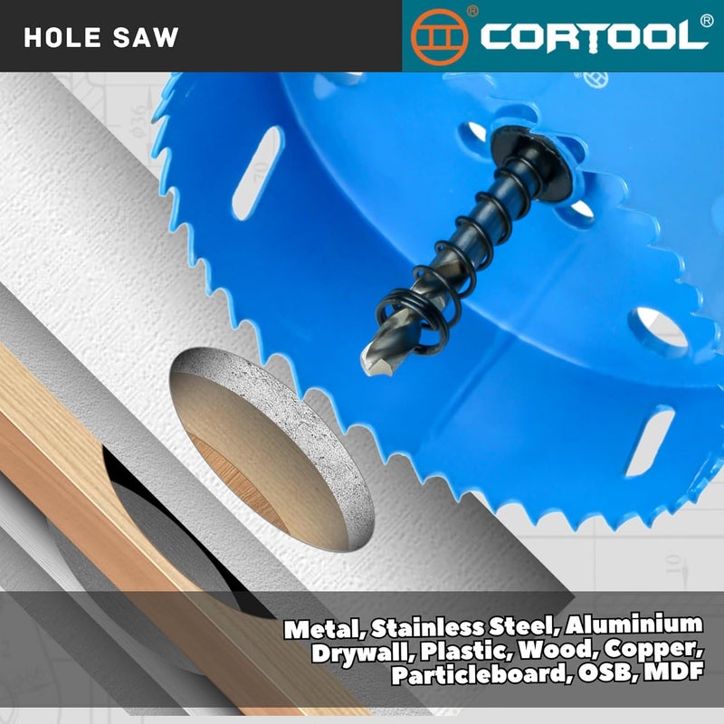 Cortool 3-3/4 Inch Hole Saw with Arbor for Metal and Wood Cutting, Bi-Metal Hole Cutter, 3-3/4" Hole Saw Kit for Drywall, Wood, PVC Boards, Fiberglass and Vent Pipes - Image 4